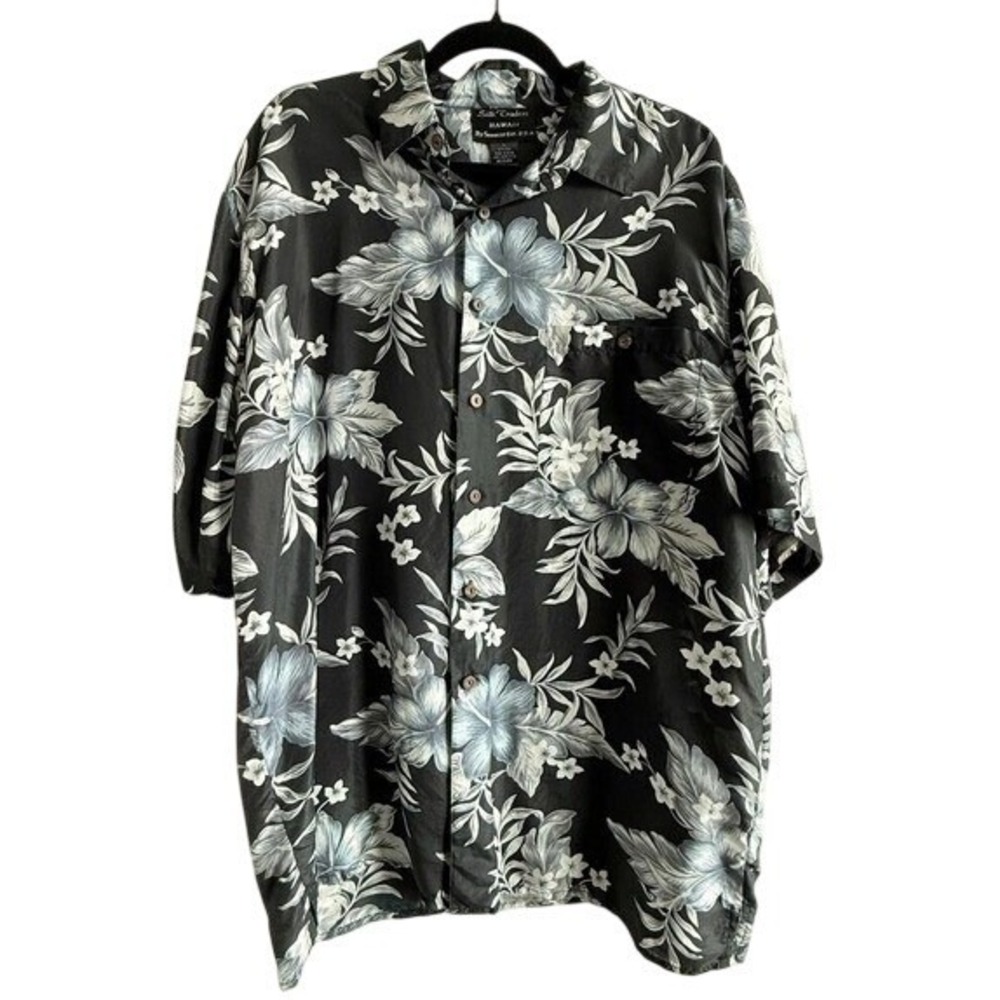 Vintage Hawaiian Shirt 100% Silk Floral Island Silk Traders Size XL